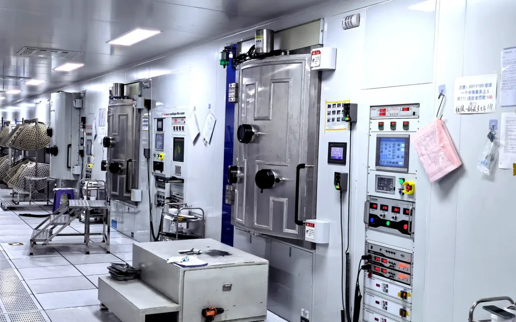 Optical coating equipment in the precision optical manufacturing facility