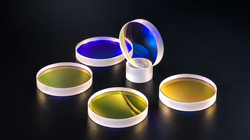 Standard and custom optical lenses with optical coating for industrial applications.