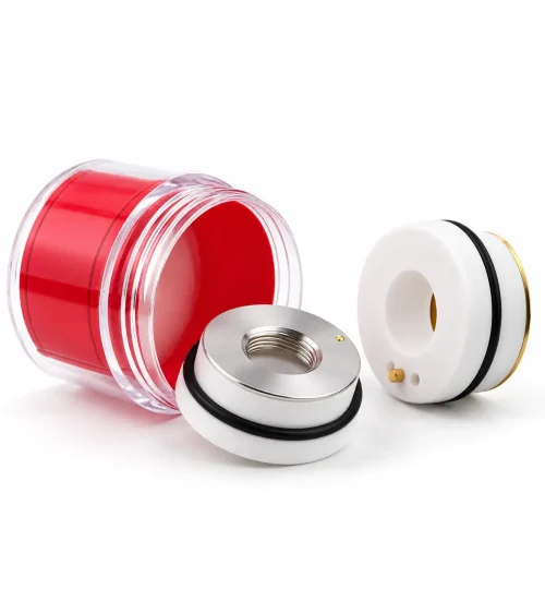Ceramic ring for fiber laser cutting head with metal insert and sealing ring