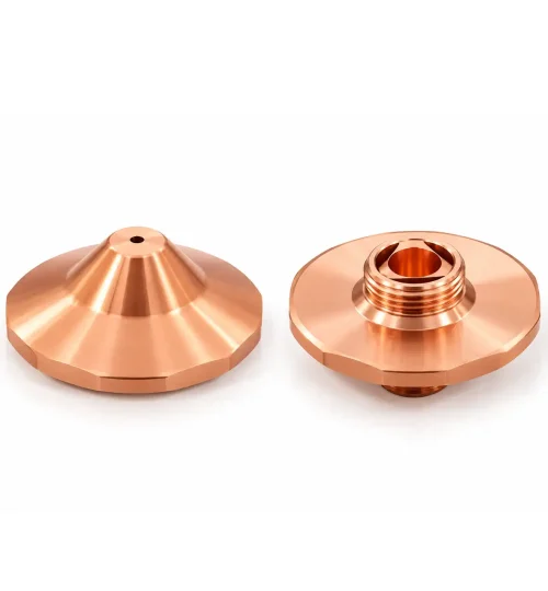 Wide-body copper nozzles for fiber laser cutting heads