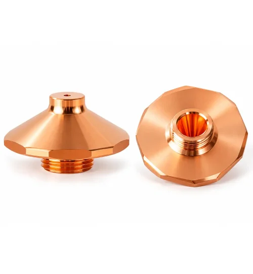 Wide-flange copper nozzles for fiber laser cutting heads